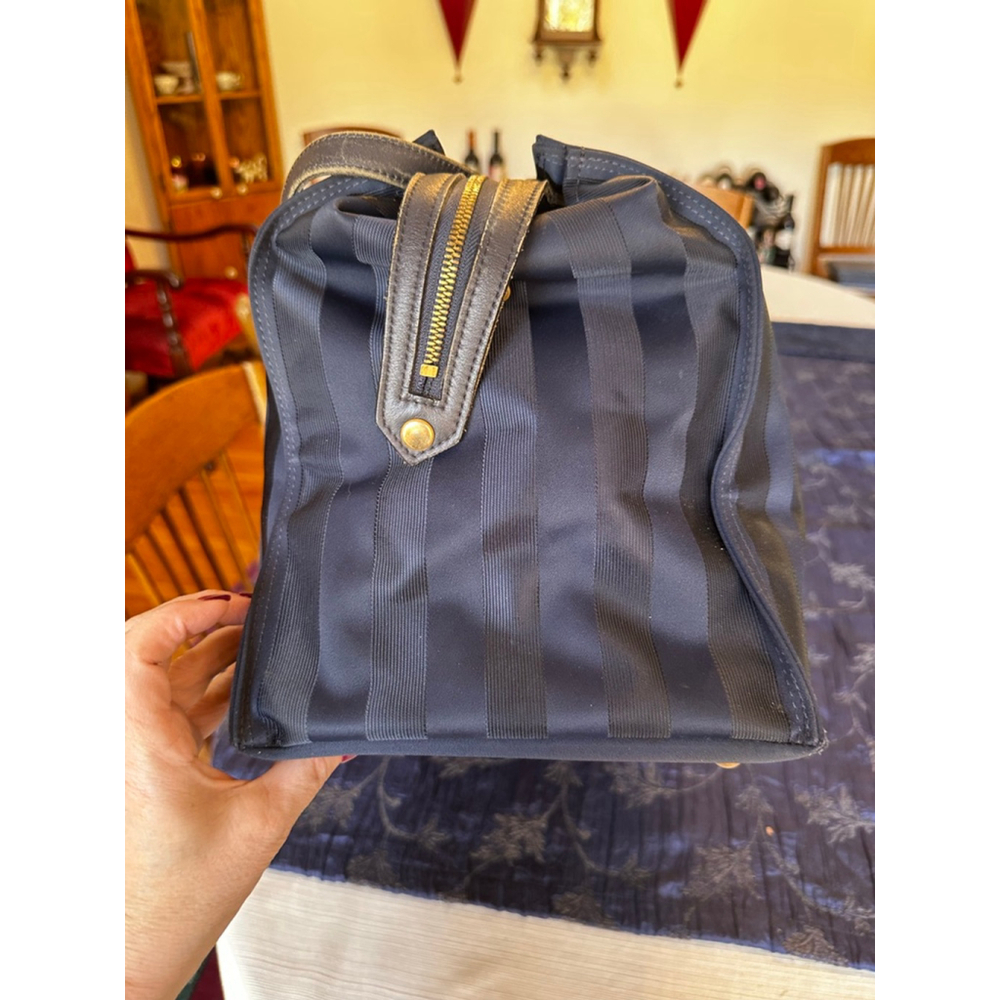 Valentino Garavani Leather & Nylon Navy Striped Travel Bag - Picture 11 of 16